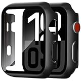 Foamia 2 Pack Case for Apple Watch Screen Protector, Hard PC Case with Tempered Glass Protective Cover Guard Bumper, Slim Apple Watch Cover for iWatch Series 3 2 1 - Black/Black 42mm