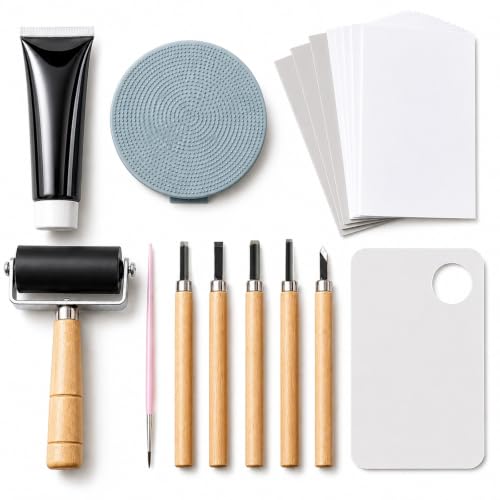 Linocut Kit with 3 Blocks Linoleum Blocks for Board Carving Linocut Tools for Beginers Stamp Printing Tools for Adults Art Craft Kits Lino Cutting Board