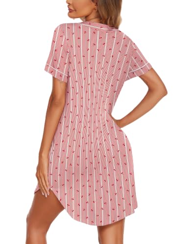 Image of Ekouaer Nightgowns for Women Button Down Night Gown Short Sleeve Sleepshirt | V Neck Nightshirt Soft Sleepwear Pajams Dress for Night, Sleep, Bedroom, Labor, Delivery, Maternity, Nursing, Hospital