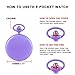 Realpoo Purple Smooth Cover Quartz Pocket Watch, Fashionable Roman Digital White Dial with Waist Chain Pocket Watches for Men -Purple