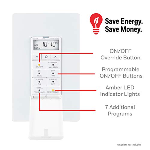 Ultrapro Daysmart 7-Day Digital In-Wall Timer, Presets/Countdown Timer, Programmable Settings, Override, Sunrise/Sunset, Light Timer For Indoor Lighting, Porch, Seasonal, Led, Timer Switch, 40954 #TOP2