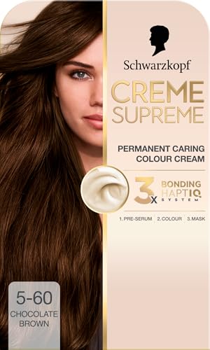 Schwarzkopf Creme Supreme 5-60 Chocolate Brown Permanent Hair Dye Caring Hair Dye Colouration with 3-Step Bonding System Against Damage 100% Grey Coverage
