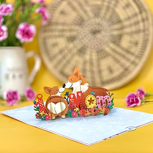Pop Up Mothers Day Card By 22Craft - Funny Love Corgi Dog Mom Mothers Day Pop Up Card 6"X 8" - Happy Mother's Day Pop Up 3D Cute Love Greeting Cards For Mom, Wife, Grandma, Her, Daughter, Birthday #TOP1