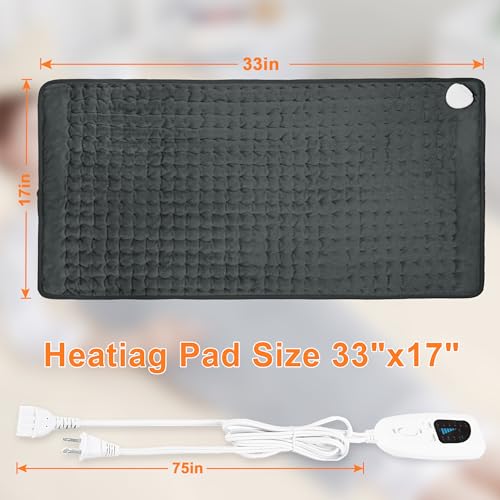 Image of Deepsoon Heating Pad,Electric Heating Pads for Back,Neck,Moist Heating Pad for Abdomen Shoulder Knee Legs,Dry /Moist Heat&Auto Shut Off,Mother's Day Birthday for Men and Women,Dark Gray,33x17 Inch
