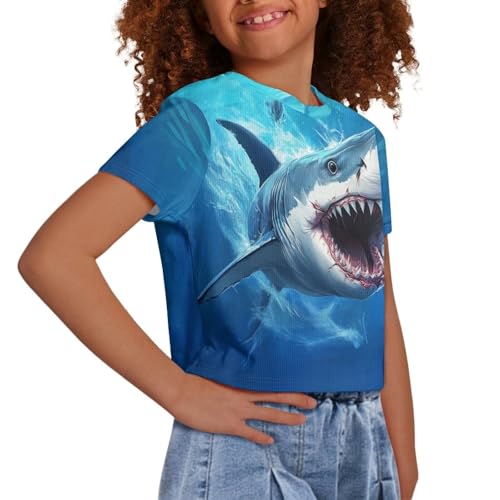 Image of Girls Summer Crop Top Outfits Short Sleeve T Shirts Kids Cute Clothes Tees Blouse