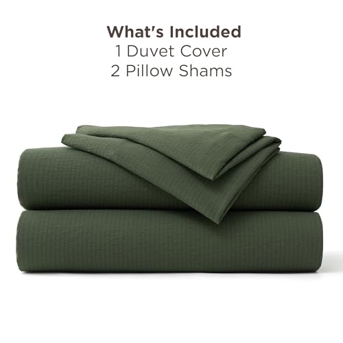 Image of Bedsure Textured Duvet Cover Queen Size - Cotton-Like Polyester Jacquard Duvet Cover Set for All Seasons - 3 Pieces Soft Bedding Set with 2 Pillow Shams, NO Comforter (Olive Green, Queen, 90 inchx90 inch)
