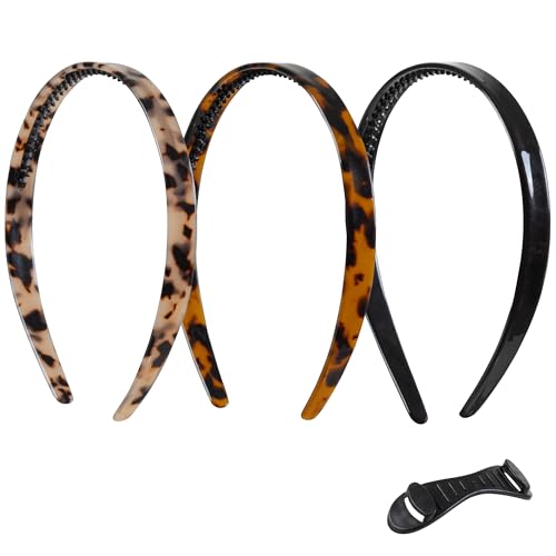 Sunolga Headbands for Women, 3 Colors Acetate Tortoise Headband No Pressure, Non Slip Fashion Thin Headbands Styling Girls Hair Accessories