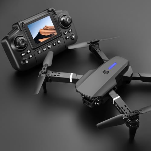 ikaufen E88 Drone with Built-in screen control, Camera for Adults RC Drone With 720P HD Dual Camera WiFi FPV Foldable Quadcopter Aircraft +1 Battery (E88 Dual camera Black)