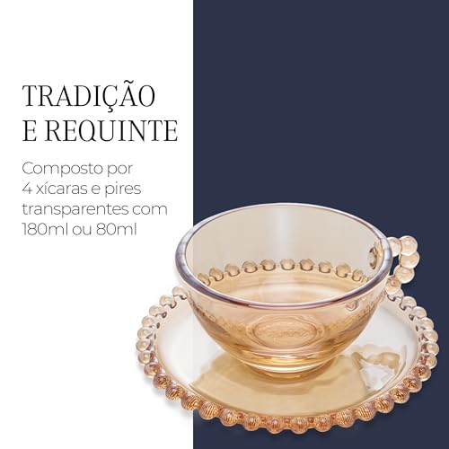 CJ 4 XÍCARAS CAFÉ CRISTAL COM PIRES PEARL 80ml TRANSPARENTE