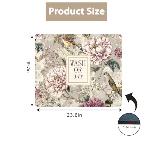 Image of Washer Dryer Top Cover Mat, Non-Slip Laundry Room Decor, Laundry Room Kitchen Appliance Decor Protector Universal 23.6 inchx19.7 inch (Flowers and Birds)
