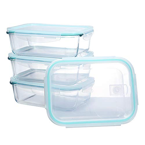 4 Pack Glass Storage Containers HTREN 51 oz Glass Meal Prep Containers Glass Food Storage Containers with Upgraded Snap Locking Lids
