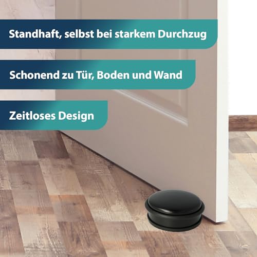 Westcott Türstopper aus Edelstahl Schwarz | Runder Türstopper mit 1,2kg Eigengewicht | Türschonender Gummiring | Extra rutschfeste Unterseite | ⌀ 10cm, Höhe 4cm | Stabil bei Durchzug | E-19002 00