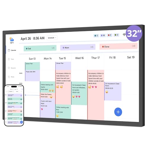 Digital Wall Calendar 32 Inch Touch Screen, Electronic Smart Calendar Chore Chart for Family Schedule/Monthly/Weekly Planner and Kids Rewards, Large 1080P Interactive Touchscreen Display