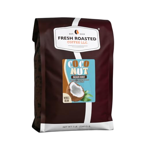 Fresh Roasted Coffee, Coconut Flavored Whole Bean Coffee, Medium Roast, Kosher, 5 lb (80 oz)