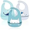 RIGHTWELL Babyslabbetjes van silicone, waterdicht, 3 stuks, met 6 verstelbare toetsen, uniseks, voor ontwenen, BPA-vrij…