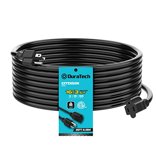 AMAZON - DuraTech Extension Cord 20 ft, Outdoor Extension Cord, 16/3 SJTW, 13 Amps, Heavy Duty Extension Cord for Power Tools, Black
