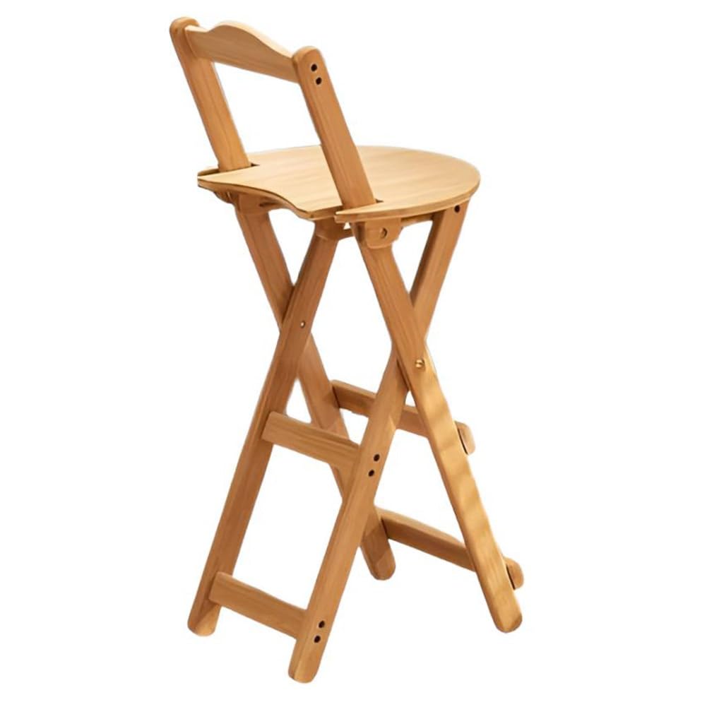 Folding Bar Stool, Foldable Bamboo Kitchen Stool Chair with Back Support and Footrest, Breakfast High Stool for Kitchen Island Home Garden Indoor Outdoor (Color : Natural, Size : 63cm/25in)