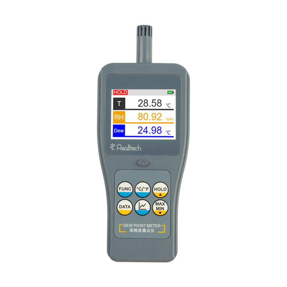 RD2680 Professional 12-in-1 Dew Point Meter - Color LCD with Real-Time Graph, 0.01 Resolution, Measure Vapor Pressure/Saturated Vapor Pressure/Mixing Ratio/Enthalpy, 99-Group Data Logger