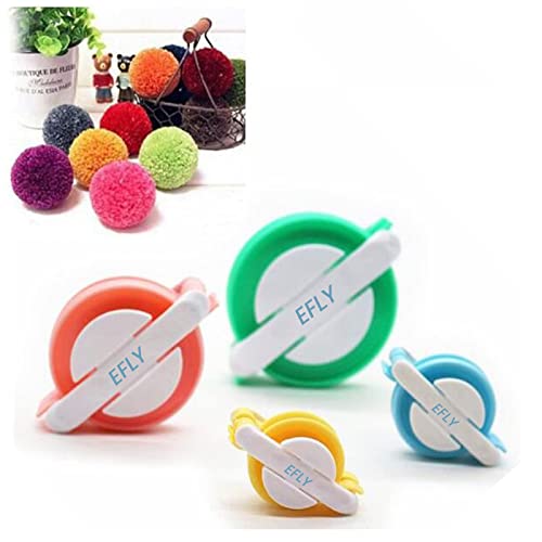 Pompom Maker, EFly 4 Pcs Different Sizes Pom-pom Maker Fluff Ball Weaver Needle Craft DIY Wool Knitting Craft Tool Set for Kids and Adult