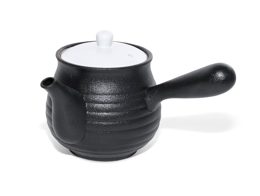 MAOCI Kyusu Teekanne schwarz - Deckel weiss 500ml - Einhandkanne/Seitengriff-Teekanne