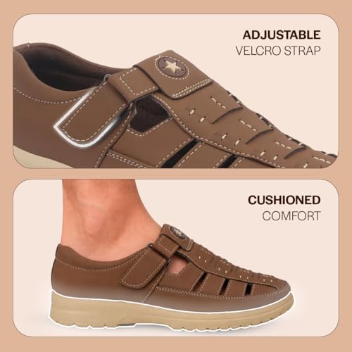Image of FAUSTO Men's Feather Light EVA Sole Shoe Style Comfortable Dress Sandal With Memory Cushion|Stitched Hook & Loop Sandal For Work|Evening|Festive