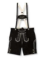 Isar-Trachten Jungen Kinderlederhose kurz schwarz Bestickt, SCHWARZ (schwarz), 152