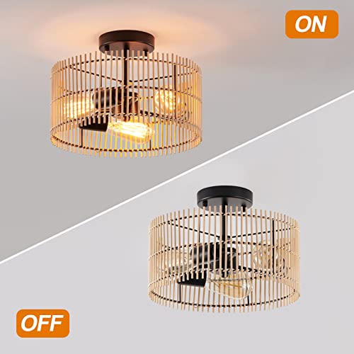 Sglfarmty 3-Light Semi Flush Mount Ceiling Light Fixture, Rustic Rattan Light Fixtures Ceiling With Woven Bamboo Shade, Wicker Ceiling Light For Hallway, Bedroom, Kitchen, Entryway #TOP4