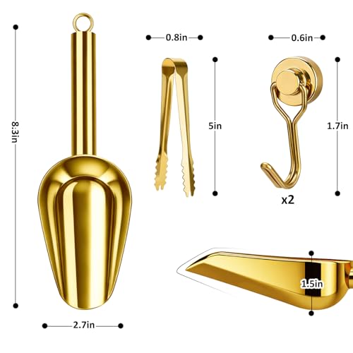 Image of Juome 6oz Stainless Steel Ice Scoop for Freezer with Magnetic Holder, Metal Ice Scoop for Ice Machine, Small Ice Cube Scooper for Freezer Bin for Ge Profile Opal 2.0 Nugget Ice Maker (Gold)