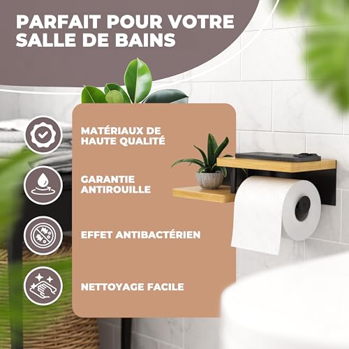 Porte papier toilette bambou mural étagère ELBFUCHS®