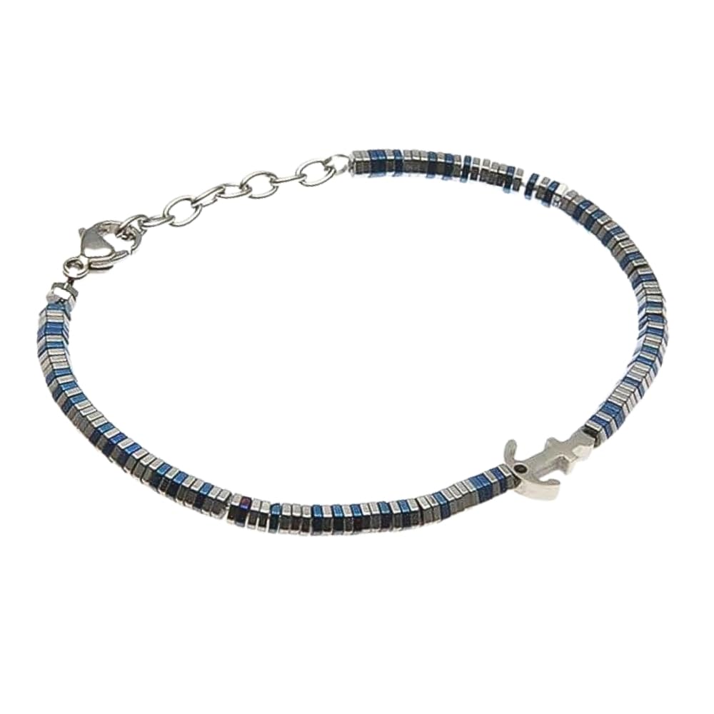 Bracciale Uomo Ancora in Acciaio Inox Blu con Zircone | Braccialetto Nautico Marinaro Elegante e Regolabile | Gioiello Maschile Simbolo di Forza e Libertà | Idea Regalo per Uomo di Mare bcc1853b