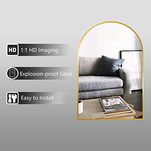Image of HARRITPURE 2Pcs Arched Bathroom Mirror ​Wall Mounted Mirror Aluminum Alloy Frame for Bathroom,Vanity Mirror Home Decor for Bathroom Bedroom Living Room Entryway (Gold, 20 inch*30 inch)