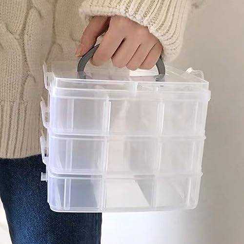 Image of esowemsn 1PC 3-Tier Stackable Craft Storage Containers Plastic Jewelry Box Organizers with 18 Compartments for Bead,Earring,Necklace,Arts and Craft,Jewelry,Ribbon