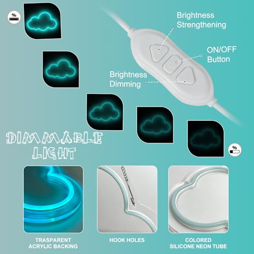 Image of Cloud Neon Sign Cute Blue Clouds LED Light Sign for Wall,13 * 7.9in Dimmable USB Floating Clouds Light Up Sign for Living Room Kid Bedroom Nursery Birthday Christmas Wedding Party decor