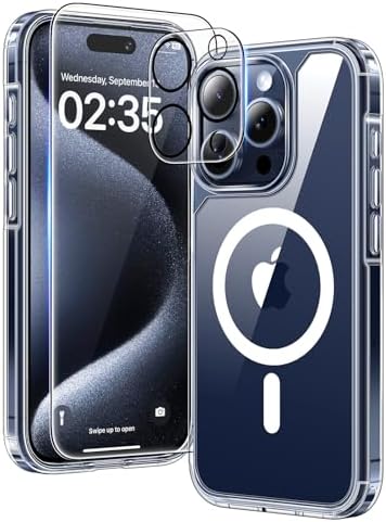 Mixroom - Cover Magnetica per iPhone 13, Compatibile con MagSafe, Ricarica Wireless, Custodia Antiurto Telefono, Retro Antigraffio Trasparente