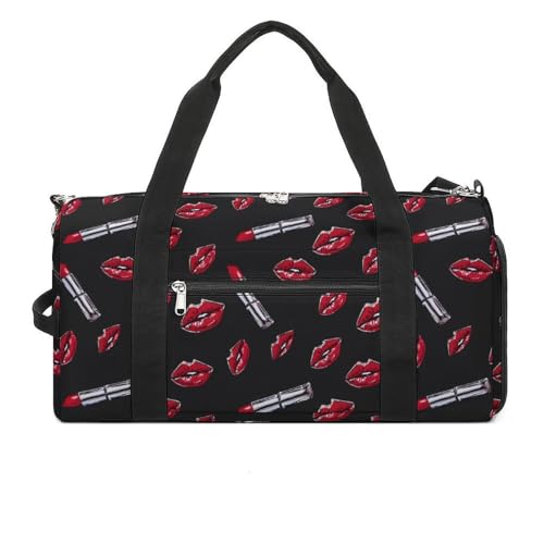 Red Lipstick Sexy Lips Makeup Gym Bag Duffle Bag for Travel Lightweight Carry On Tote Weekender Bags for Women Men