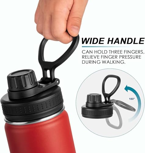 Image of koodee Water Bottle 2 Pack 12 oz Stainless Steel Vacuum Insulated Wide Mouth Sports Water Bottle with Leakproof Spout Lid (Canyon Red-Black)