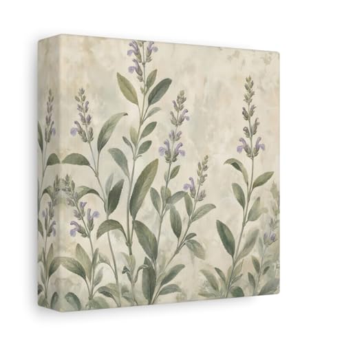 Toile botanique fleurs violettes au-dessus de la console du salon