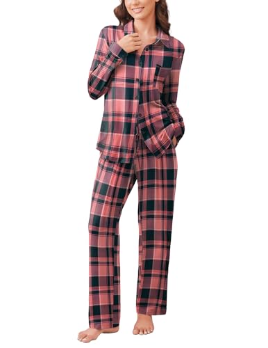 Ekouaer Womens Pajama Sets Button Down Pjs Sets Soft Long Sleeve Sleepwear Button Up Loungewear with Pockets, S-XXL