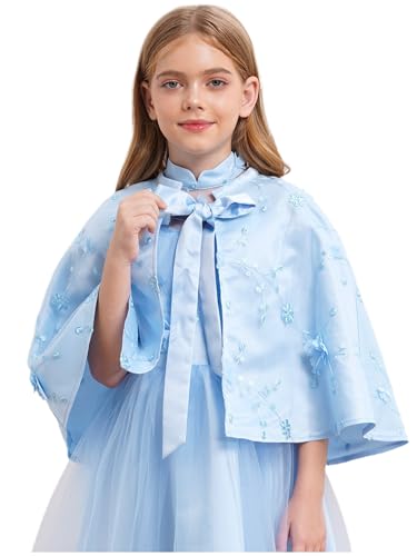 Jelory Kids Girls Princess Cape Flower Embroidery Wraps Shawl Birthday Party Bolero Shrugs Wedding Dress Capelet3