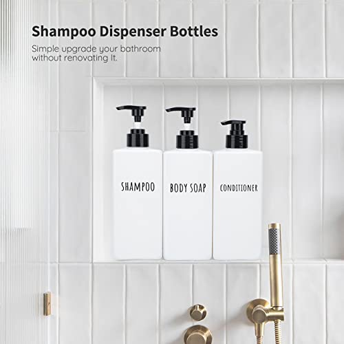 Image of Segbeauty Plastic Soap Dispenser, 3pcs 16.9oz Refillable Shampoo Bottles White, 500ml Empty Square Pump Press Bottle Shower Dispenser Lotion Container for Modern Bathroom Hotel Kitchen