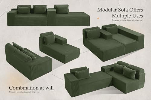 Image of HABUTWAY Sectional Couches for Living Room,No Assembly L Shaped Couch 105 inch Modular Sectional Sofa Couch with Deep Seat,Cloud Couches Furniture Sets for Apartment,Corduroy (Green, Right Facing)