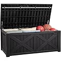YITAHOME 120 Gallon Large Deck Box with X-Shaped Front, Resin Outdoor Storage Boxes, Waterproof Cushion Storage Bench for Patio, Pool Supplies, Garden Tools - Lockable, Black