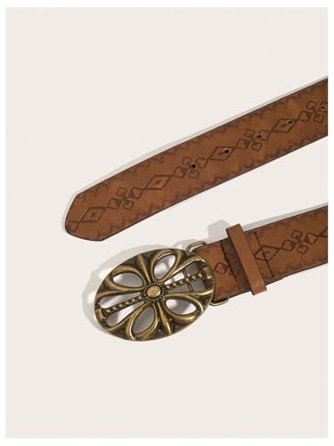 Women's Retro Vintage Metal Buckle Belt Faux Leather Western Cowgirl Waist Belts4