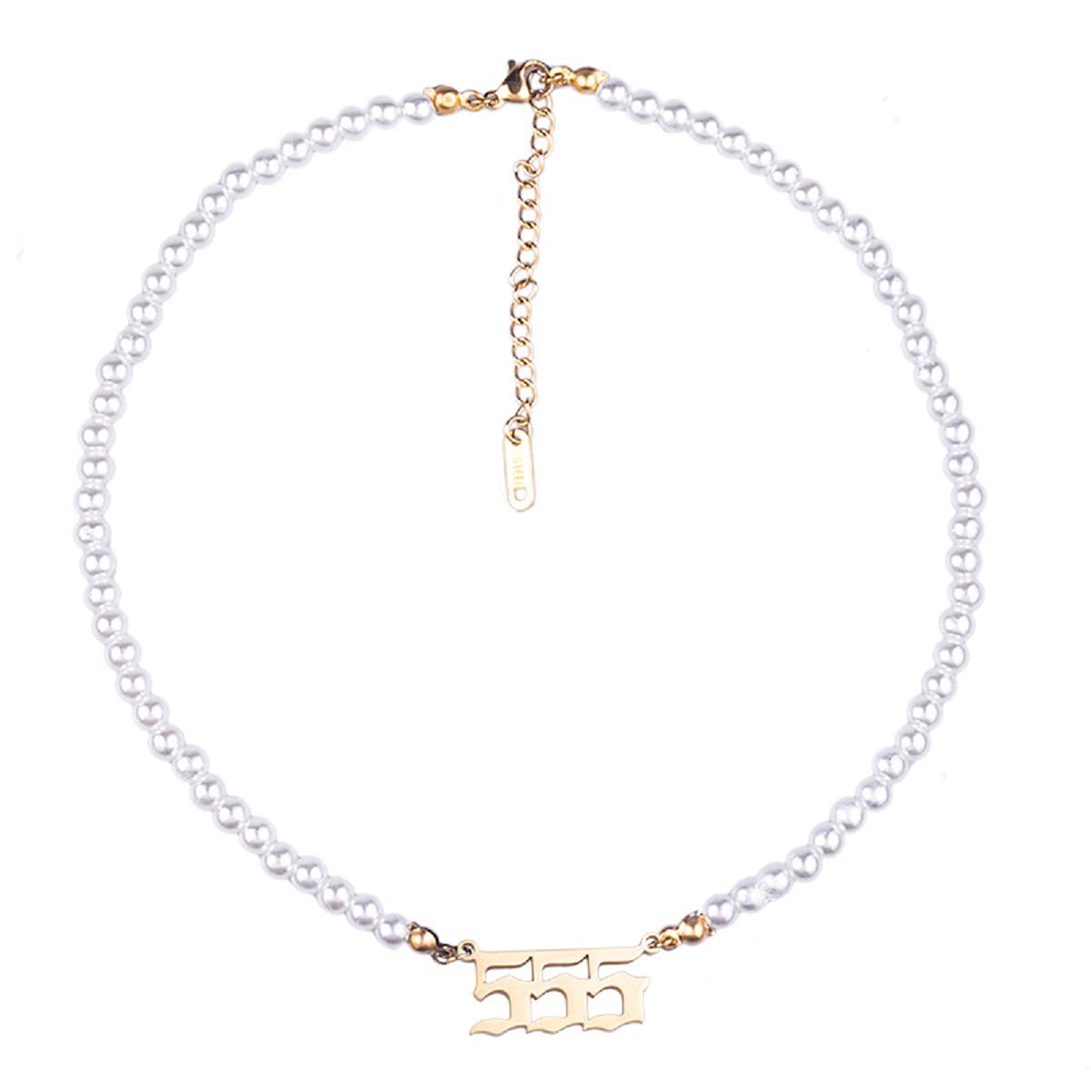 Dainty Pearl Angel Number Choker Necklace Pendant 000 1111 111 222 333 444 555 666 777 888 999 Numerology Jewelry Gift for Women-Gold 555