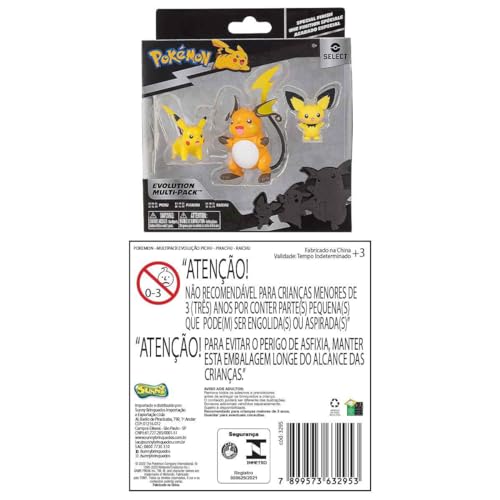 Figura Pichu - Pikachu - Raichu, Pokemon - Sunny Brinquedos, Modelo: 3295, Cor: Multicor