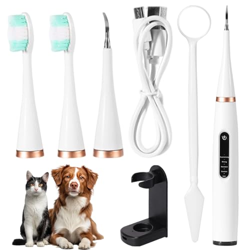 Rimozione Tartaro per Cani e Gatti con Spazzolino Ultrasuoni Professionale, Pulitore Dentale a 5 Modalità e Testine W, Impermeabile IPX6, Ricarica USB-C, Autonomia 1 Mese