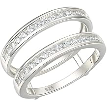Wuziwen 925 Sterling Silver Classical Women Wedding Ring Enhancer for Engagement Rings Half Eternity Bands Round Guard Wraps CZ