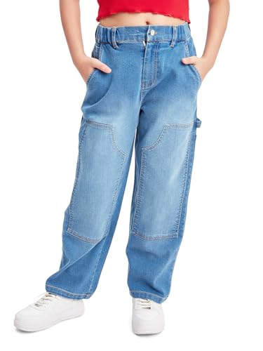 Image of olele Girls Super Jeans Collection for 4-14 Yrs | Stretchable Cotton Denim Trousers | Blue Jeans for Kids | Baggy Denim Pants | Cargo Pants for Girls