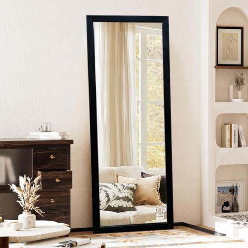 Image of 4.25Ft Full Length Rectangular Solid PVC Framed Wall Hanging Mirror | Black Wall Mirror for Living Room Bedroom Vanity | Dressing Long Mirror for Wall