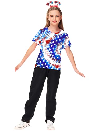 Image of Deerose Kids Striped Shirts Short Sleeve Boy Girls July 4th Patriotic Tee Top 3-14 Years